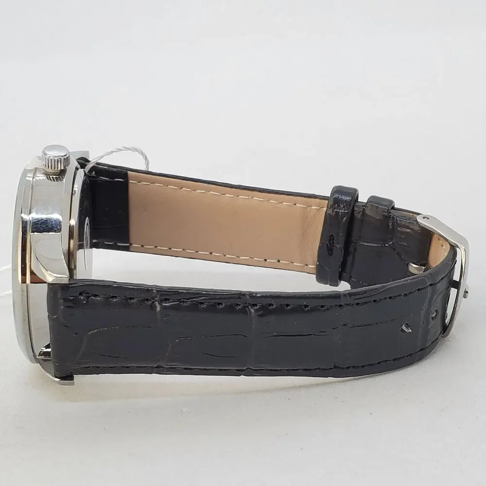 40MM Men's‎ Watch Black Dial Gray Case Black Leather Bands Roman Numerals Date